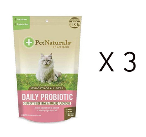 Pet Naturals of Vermont - Daily Probiotic for Cats, Digestive Supplement, 30 Bite-Sized Chews - 3팩 ( 90일) -  야옹이 유산균 (설사냥이 추천)