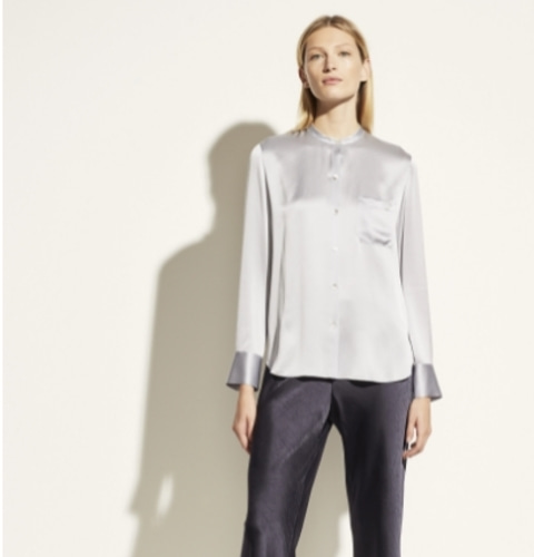 Vince Band Collar Blouse in French Lilac