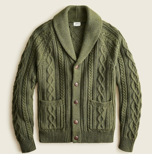 J.Crew COTTON CABLE-KNIT SHAWL CARDIGAN SWEATER