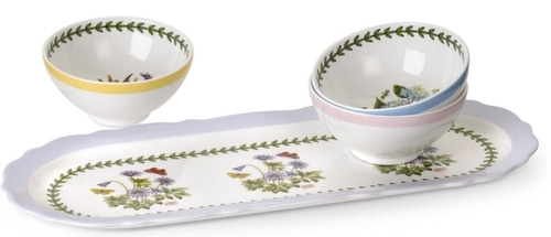 Portmeirion Botanic Garden Terrace Scalloped Sandwich Tray and Assorted Set of 3 Dip Dishes