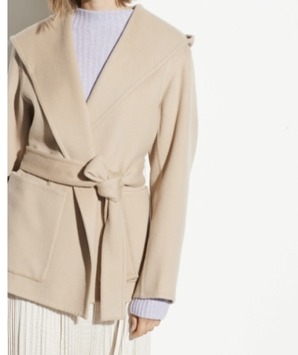 Vince Hooded Wool Cashmere Coat in Desert Clay