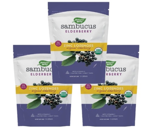 Nature&#039;s Way Organic Sambucus Lozenge, Elderberry and Zinc 24 Pieces (Pack of 3) - 아연
