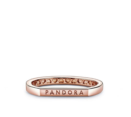 Pandora 14K Rose Gold Plated Logo Bar Ring