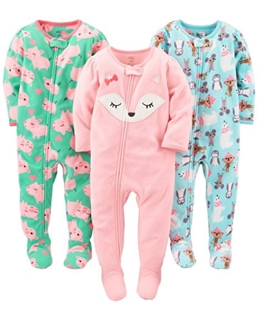 Simple Joys by Carter&#039;s Girls&#039; 3-Pack Flame Resistant Fleece Footed Pajamas - 3개 세트 