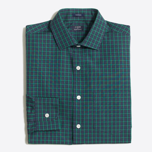 J.Crew Thompson spread-collar dress shirt in green tartan-남자 미듐,라지 바로출고 